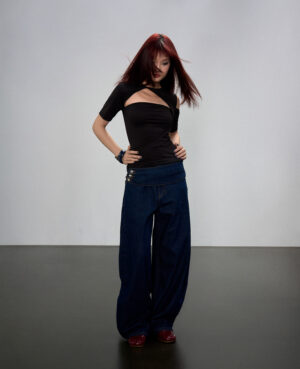 QUẦN JEANS ỐNG RỘNG BUTTON TAB DENIM